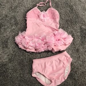 Pink Floral Ruffle Tankini